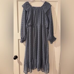 Women’s Polagram Textured Blue Long Sleeve Dress